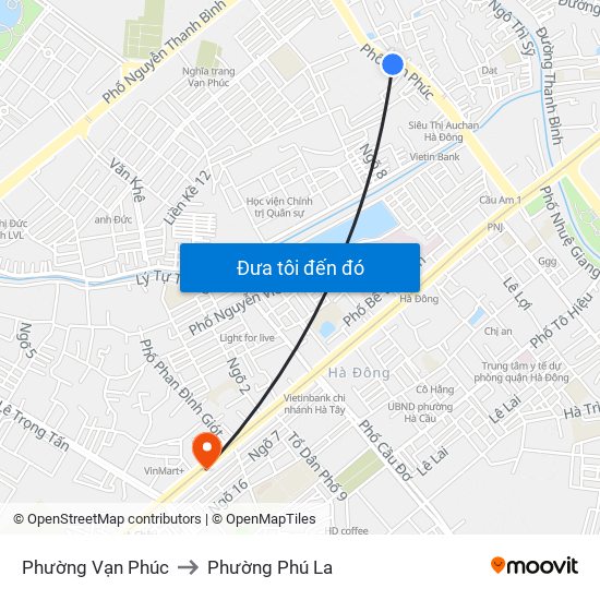 Phường Vạn Phúc to Phường Phú La map