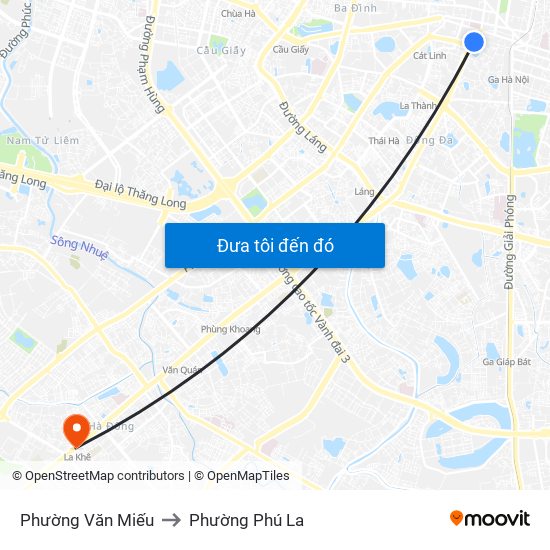 Phường Văn Miếu to Phường Phú La map