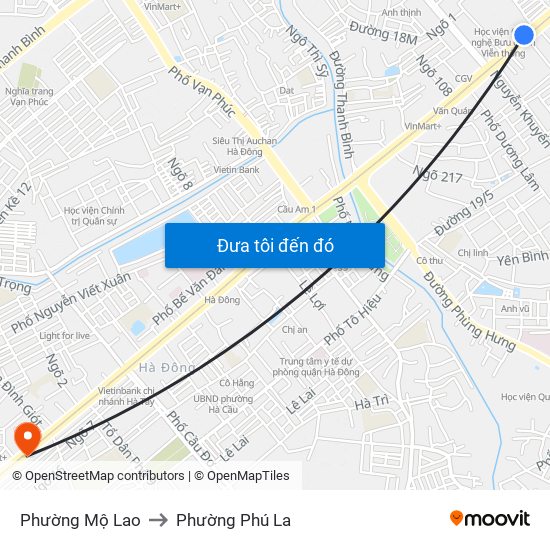 Phường Mộ Lao to Phường Phú La map