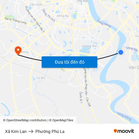 Xã Kim Lan to Phường Phú La map
