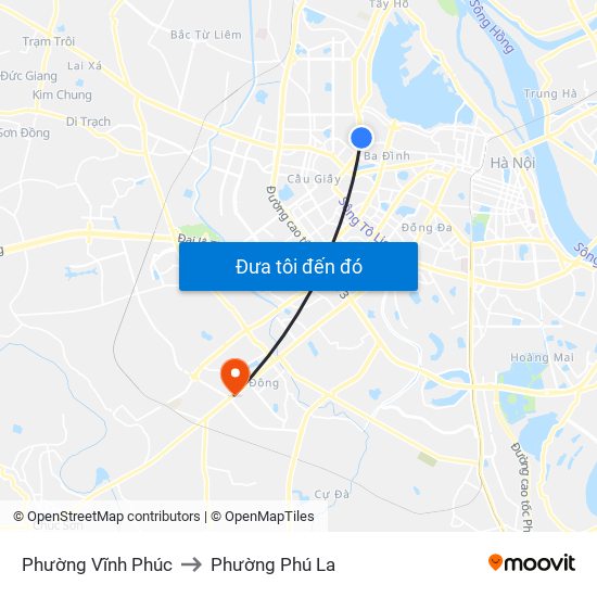 Phường Vĩnh Phúc to Phường Phú La map