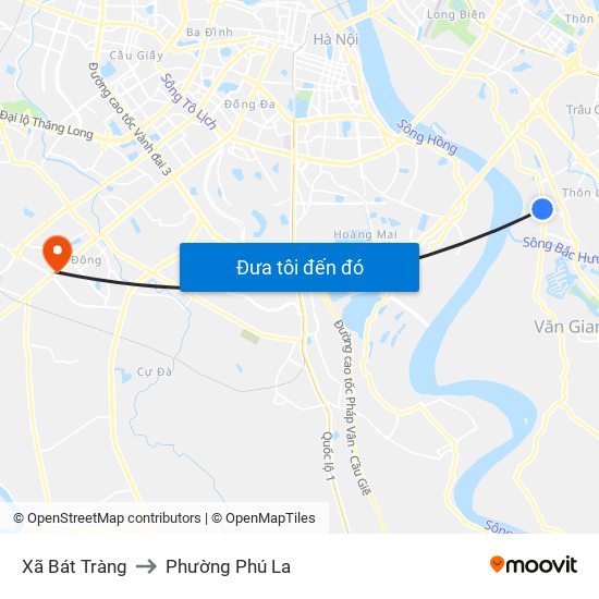 Xã Bát Tràng to Phường Phú La map