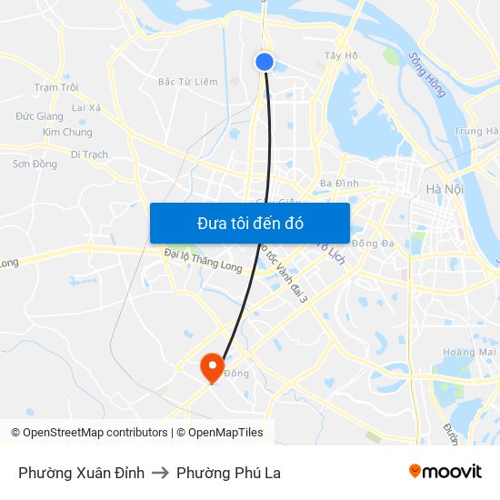 Phường Xuân Đỉnh to Phường Phú La map