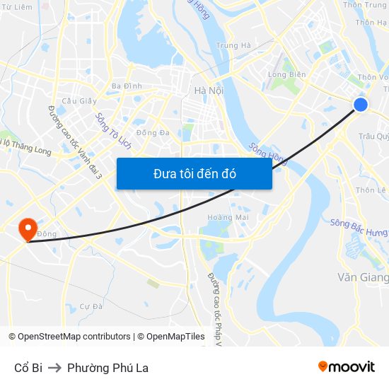 Cổ Bi to Phường Phú La map