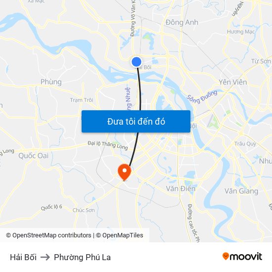 Hải Bối to Phường Phú La map
