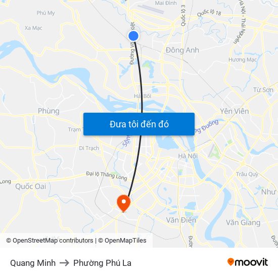 Quang Minh to Phường Phú La map