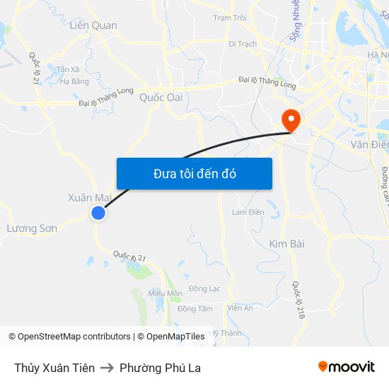 Thủy Xuân Tiên to Phường Phú La map