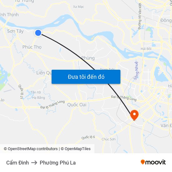 Cẩm Đình to Phường Phú La map