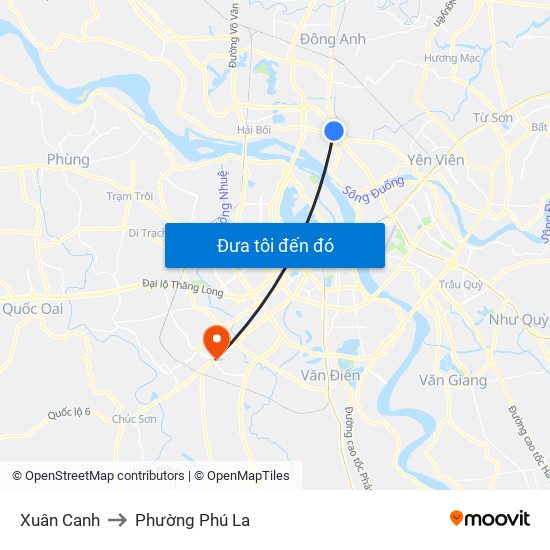 Xuân Canh to Phường Phú La map