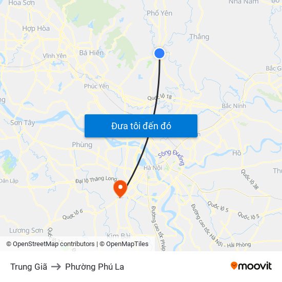 Trung Giã to Phường Phú La map
