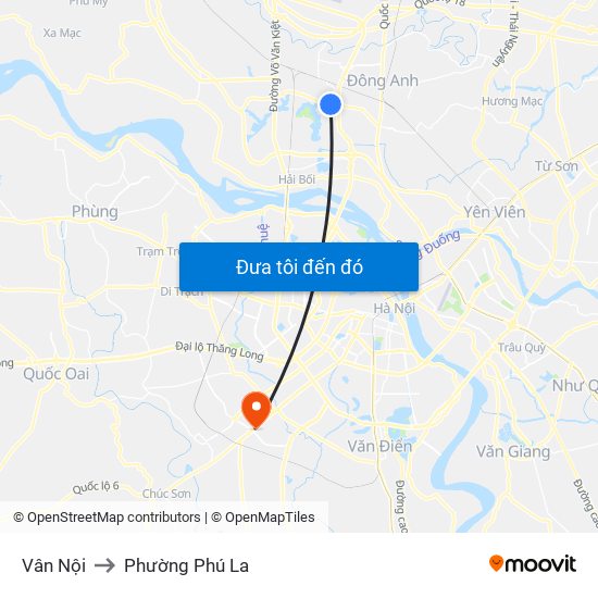 Vân Nội to Phường Phú La map