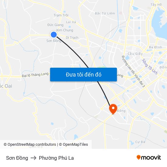 Sơn Đồng to Phường Phú La map