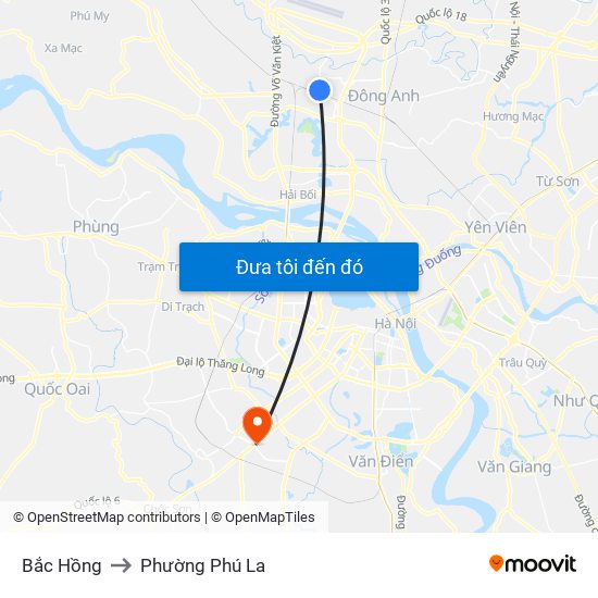 Bắc Hồng to Phường Phú La map