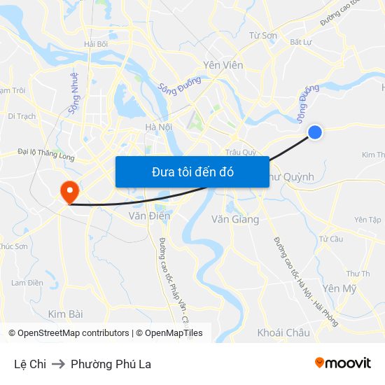 Lệ Chi to Phường Phú La map