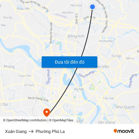 Xuân Giang to Phường Phú La map