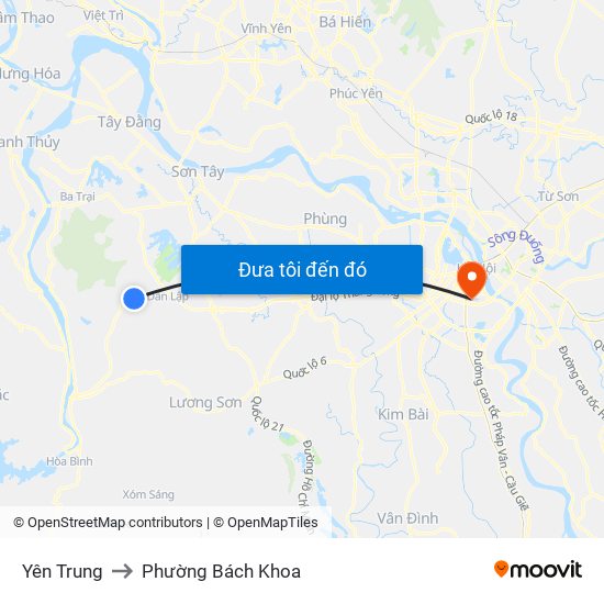 Yên Trung to Phường Bách Khoa map