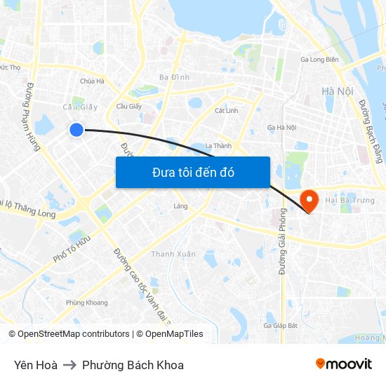 Yên Hoà to Phường Bách Khoa map