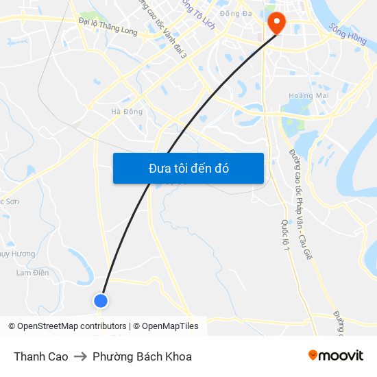 Thanh Cao to Phường Bách Khoa map