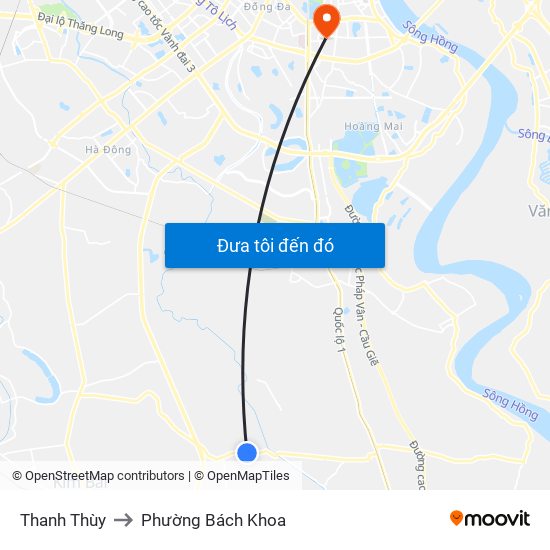 Thanh Thùy to Phường Bách Khoa map