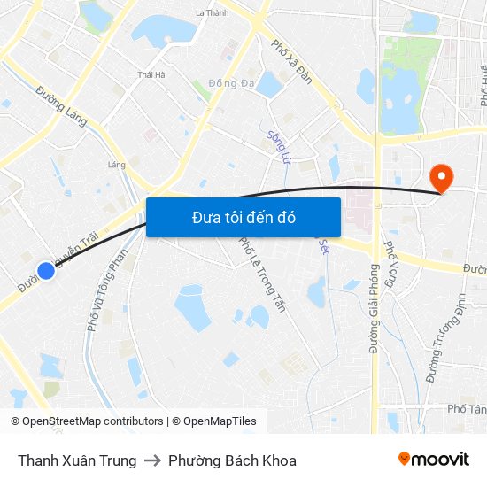 Thanh Xuân Trung to Phường Bách Khoa map