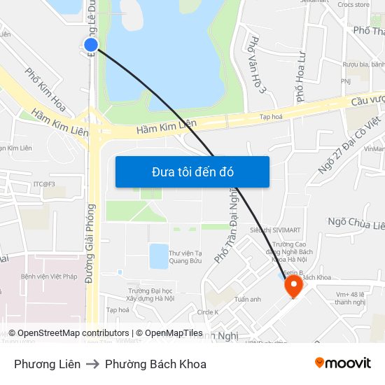 Phương Liên to Phường Bách Khoa map