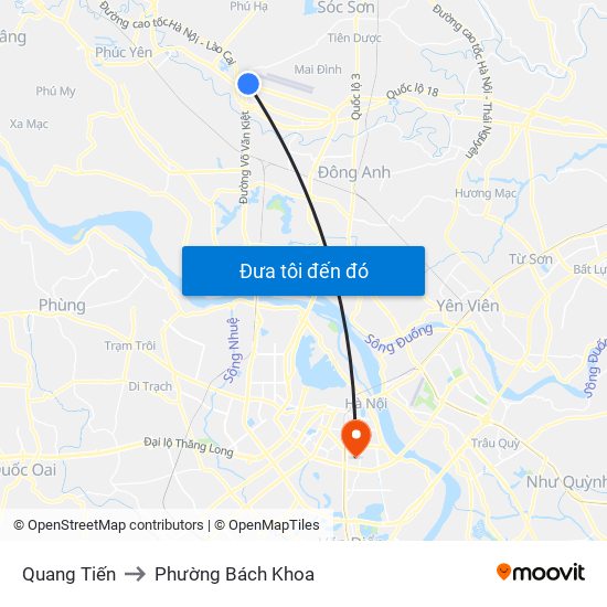 Quang Tiến to Phường Bách Khoa map