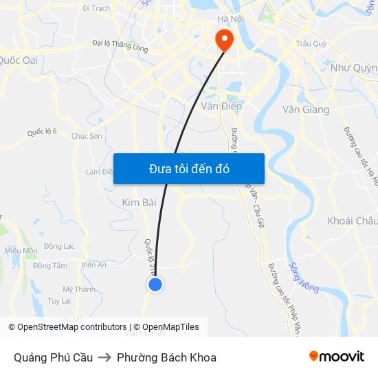 Quảng Phú Cầu to Phường Bách Khoa map