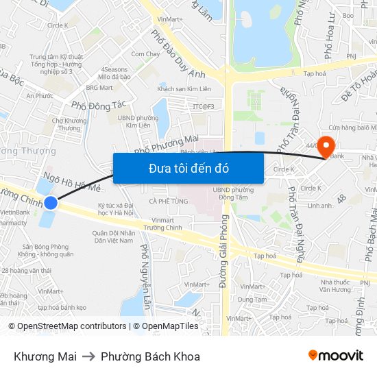 Khương Mai to Phường Bách Khoa map