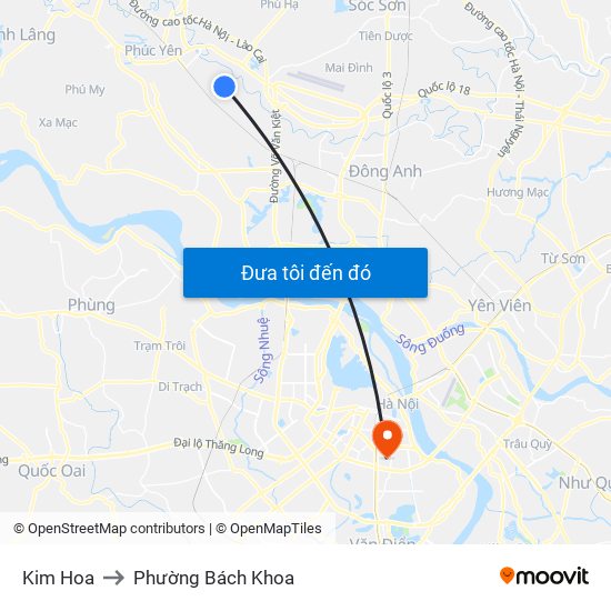 Kim Hoa to Phường Bách Khoa map