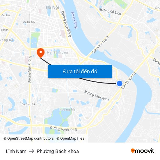 Lĩnh Nam to Phường Bách Khoa map