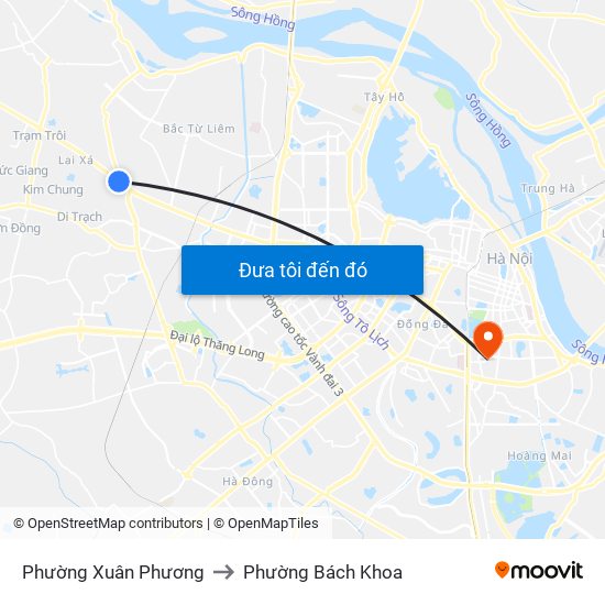 Phường Xuân Phương to Phường Bách Khoa map