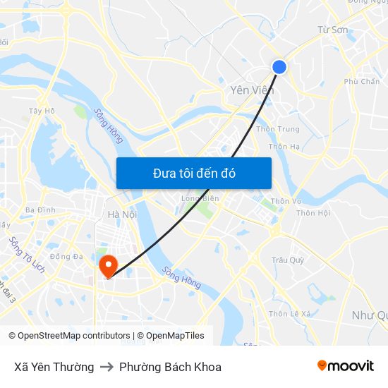 Xã Yên Thường to Phường Bách Khoa map