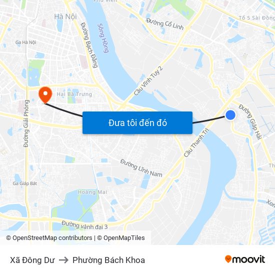 Xã Đông Dư to Phường Bách Khoa map