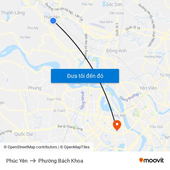 Phúc Yên to Phường Bách Khoa map