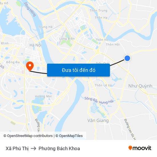 Xã Phú Thị to Phường Bách Khoa map