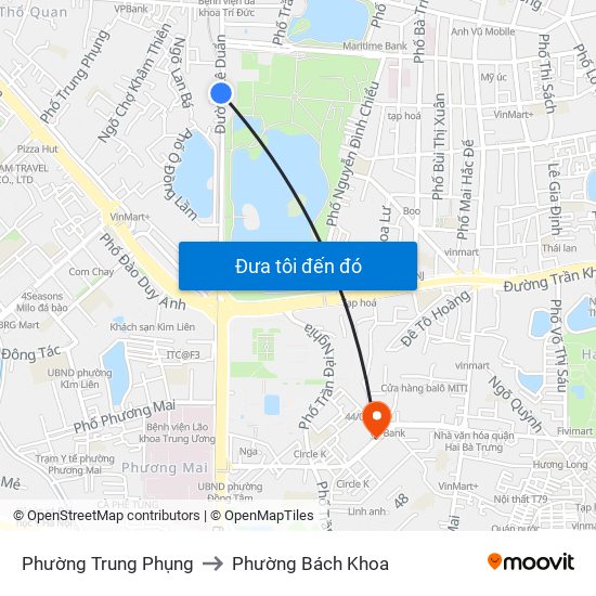 Phường Trung Phụng to Phường Bách Khoa map