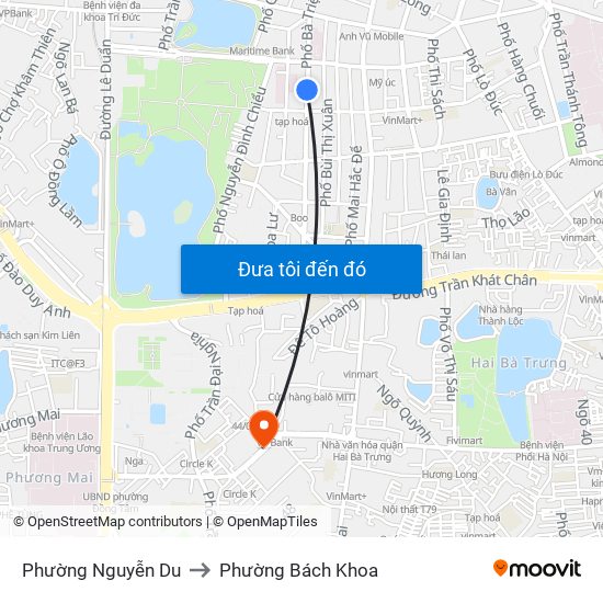 Phường Nguyễn Du to Phường Bách Khoa map