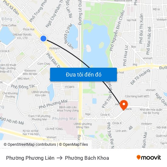 Phường Phương Liên to Phường Bách Khoa map