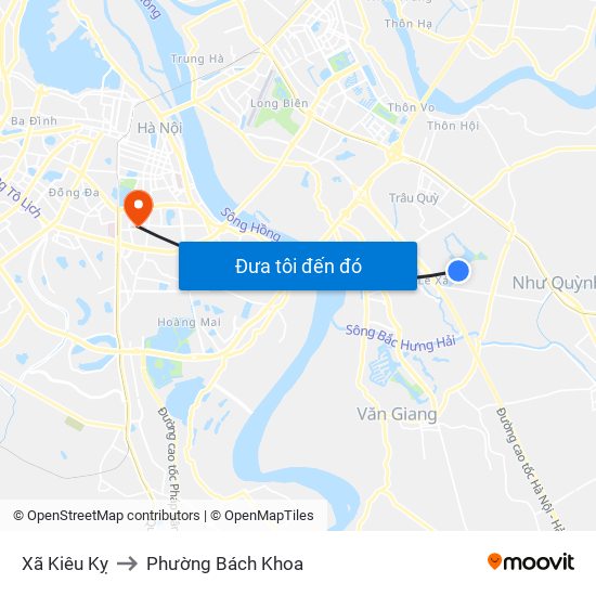 Xã Kiêu Kỵ to Phường Bách Khoa map