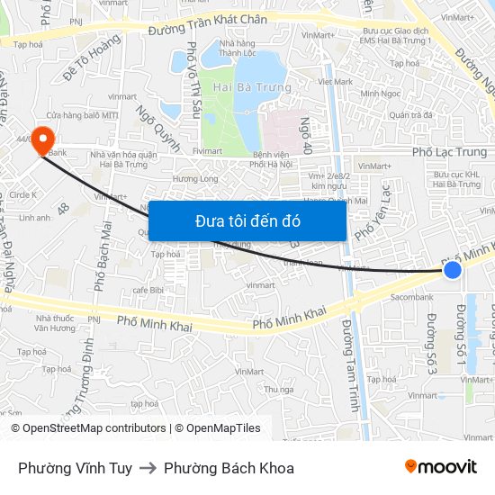 Phường Vĩnh Tuy to Phường Bách Khoa map