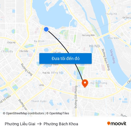 Phường Liễu Giai to Phường Bách Khoa map