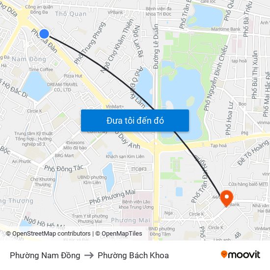 Phường Nam Đồng to Phường Bách Khoa map