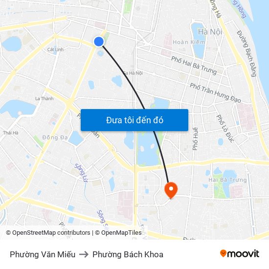 Phường Văn Miếu to Phường Bách Khoa map