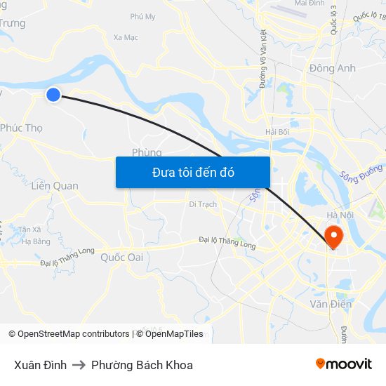 Xuân Đình to Phường Bách Khoa map