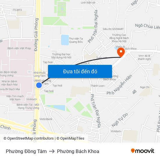 Phường Đồng Tâm to Phường Bách Khoa map