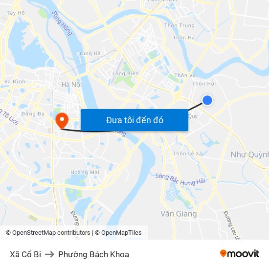 Xã Cổ Bi to Phường Bách Khoa map