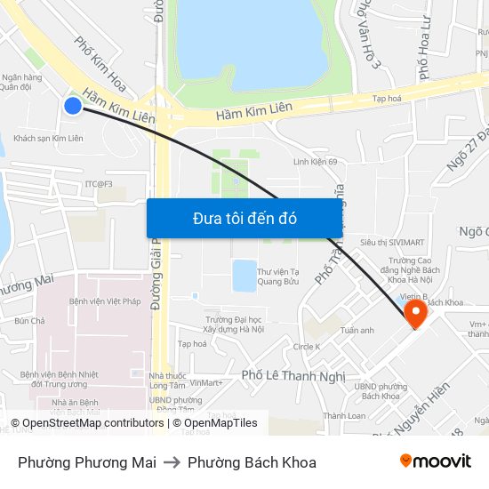 Phường Phương Mai to Phường Bách Khoa map