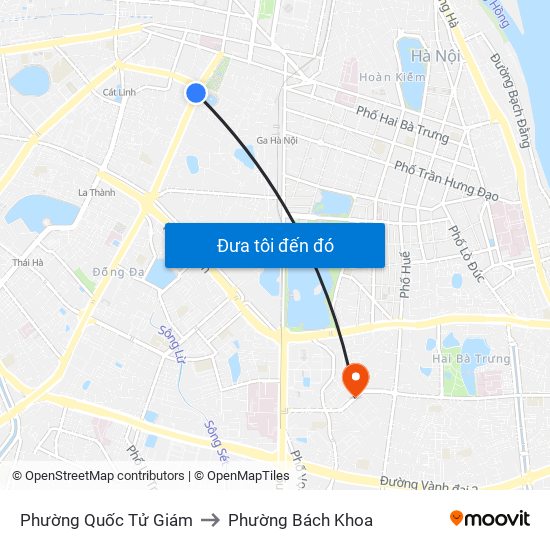 Phường Quốc Tử Giám to Phường Bách Khoa map