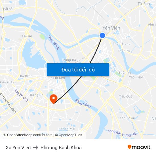 Xã Yên Viên to Phường Bách Khoa map