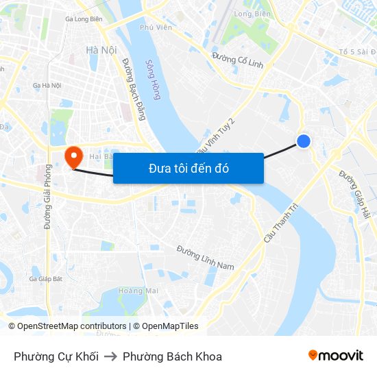 Phường Cự Khối to Phường Bách Khoa map